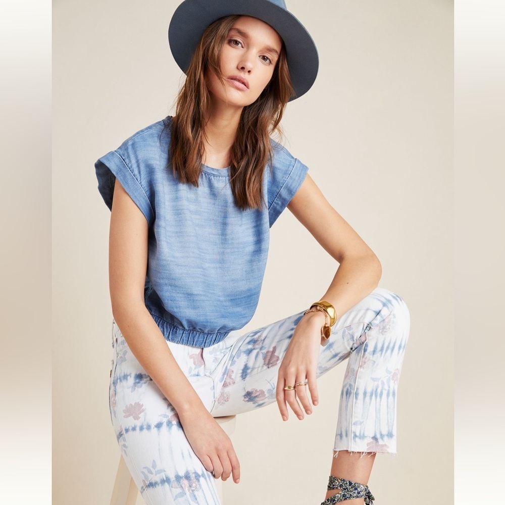 ANTHROPOLOGIE Cloth & Stone Chambray Blouse. EUC